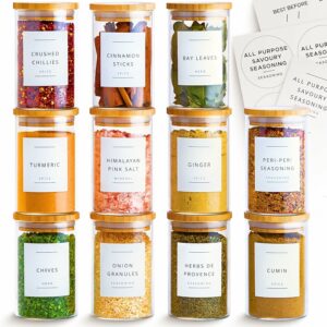 12pcs Bamboo Glass Spice Jars Set With Bamboo Lids (250ml/12Pcs)…